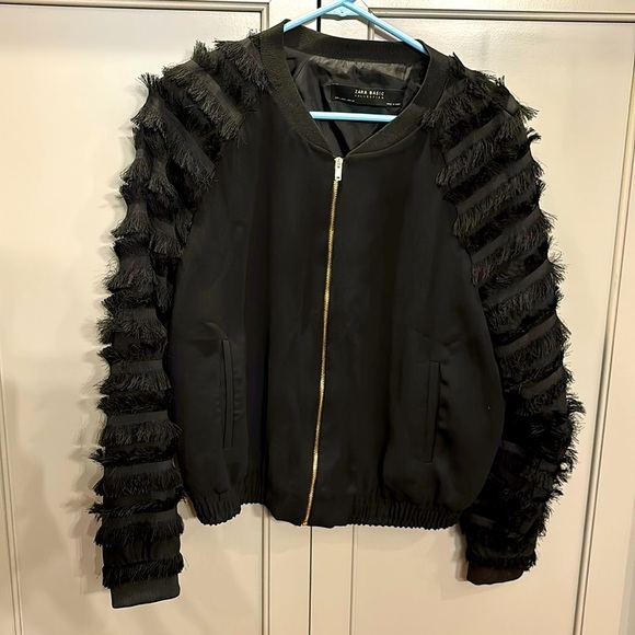 Zara Fringe Sleeve bomber Jacket - Women’s Size LG - Picture 2 of 6